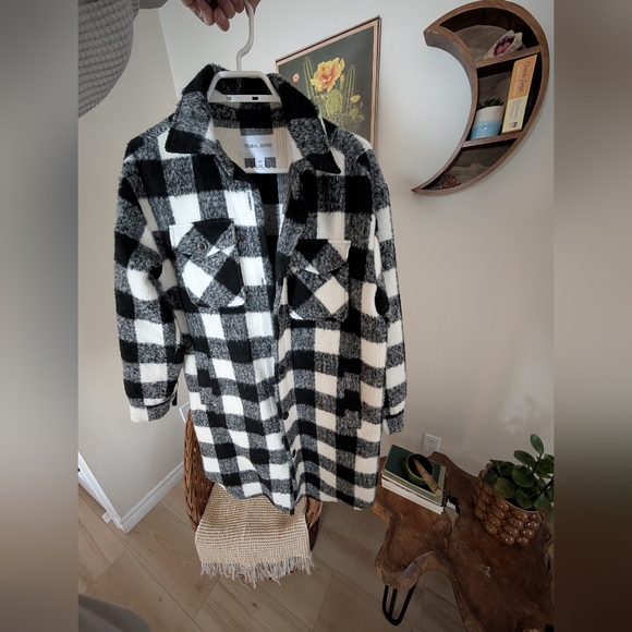 Tribal Jeans Buffalo Plaid Black And White Coat - Picture 2 of 3